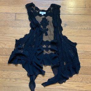 Black lace/sheer vest